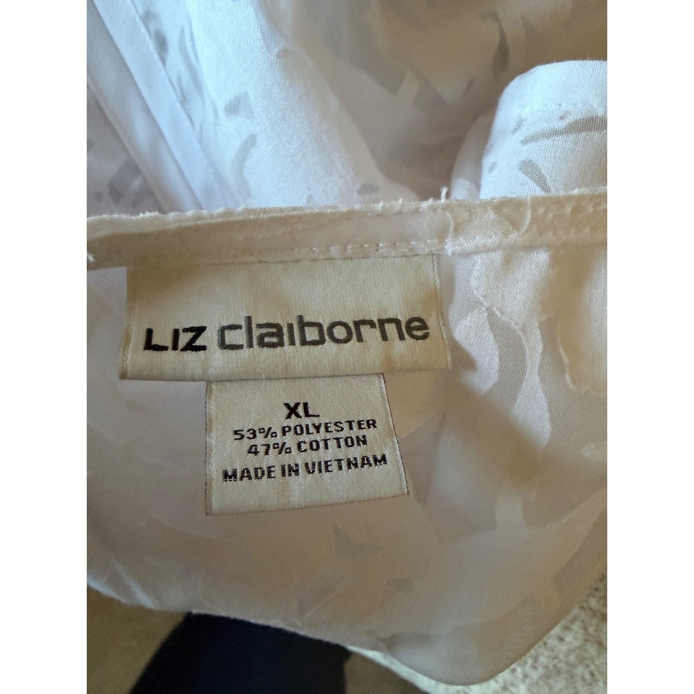 Liz Claiborne XL White Floral Devore Sleeveless Blouse keyhole back with‎ Cami - Picture 5 of 8
